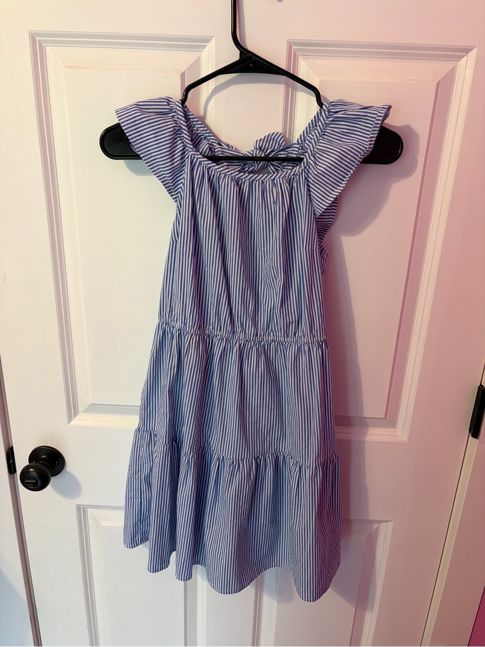 Crewcuts Blue & White Striped Ruffle-Sleeve Tiered Dress